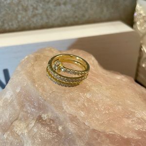 Gold color Line stones ring, Free size